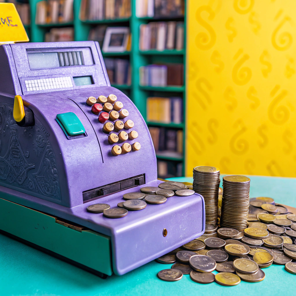 Vintage cash register with coins representing financial gains and losses