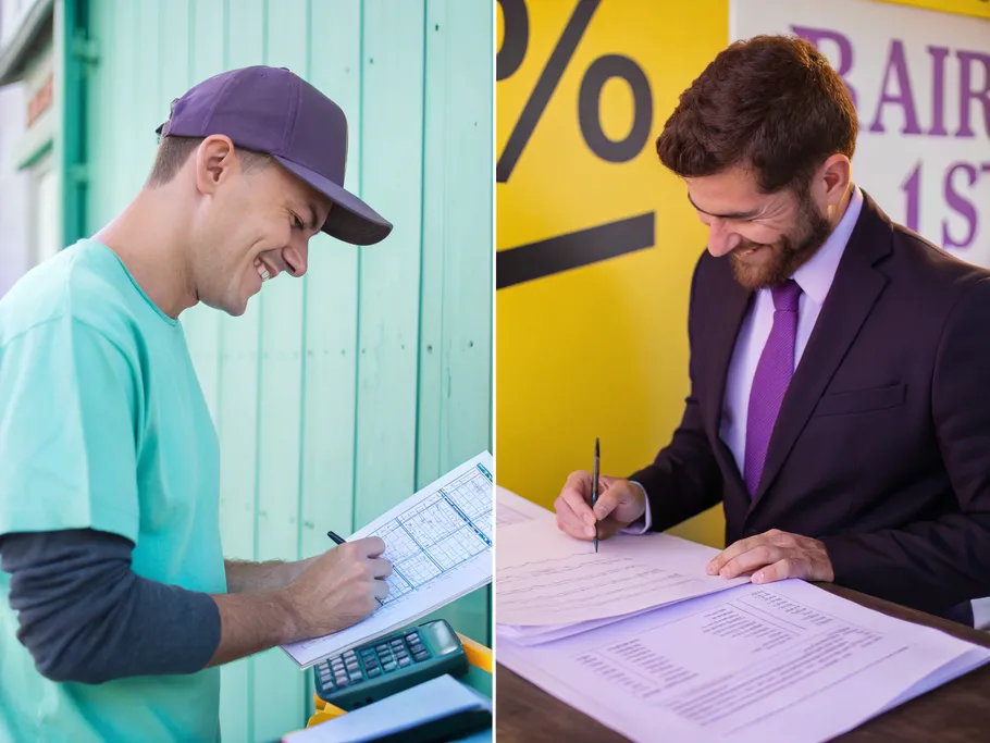 A split image comparing accounts payable and notes payable interactions in contrasting settings.