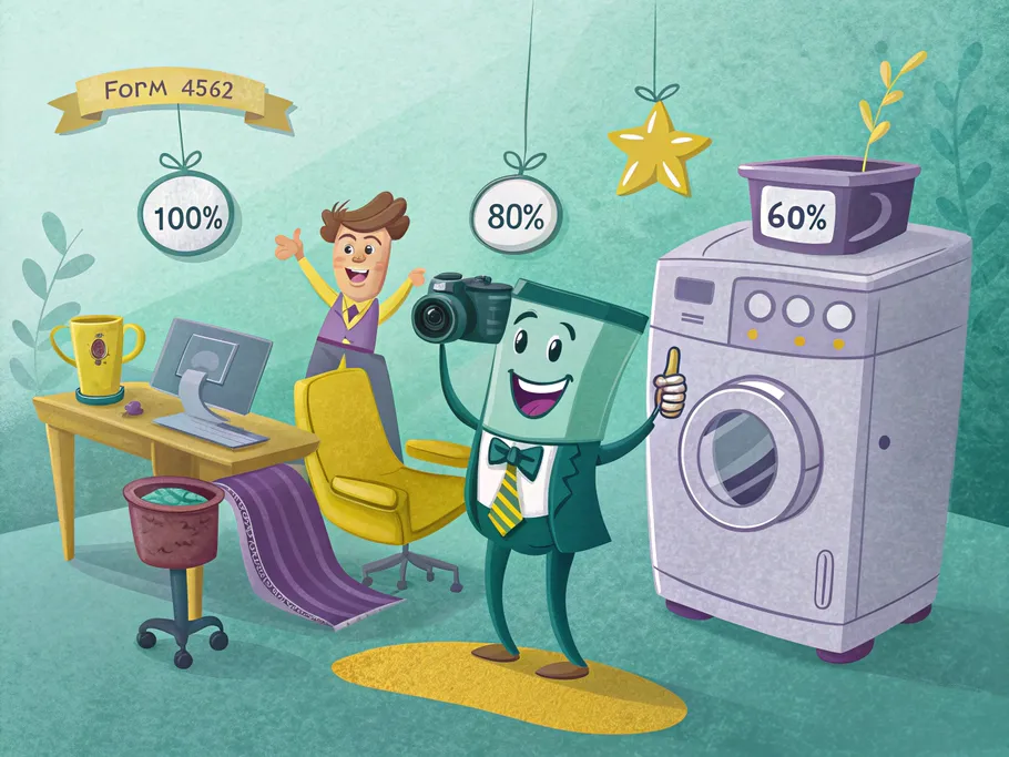 A colorful illustration of cartoon characters representing assets in a playful zoo setting, embodying the concept of bonus depreciation.